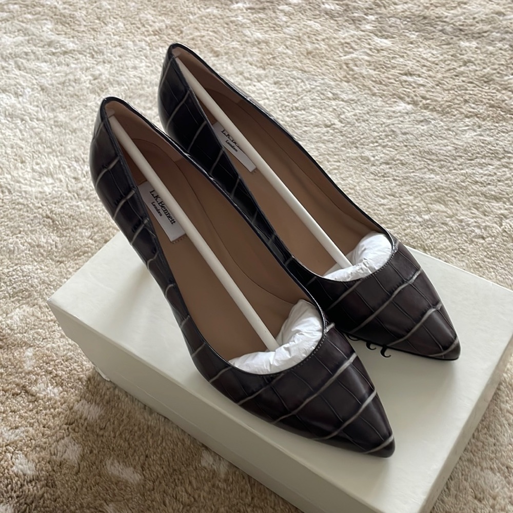 LK Bennett Black Croc-Embossed Heels